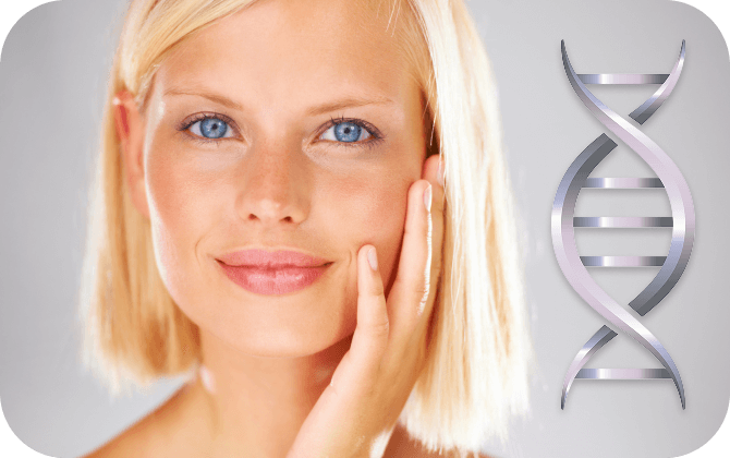 Woman with smooth-looking skin and beauty science visual