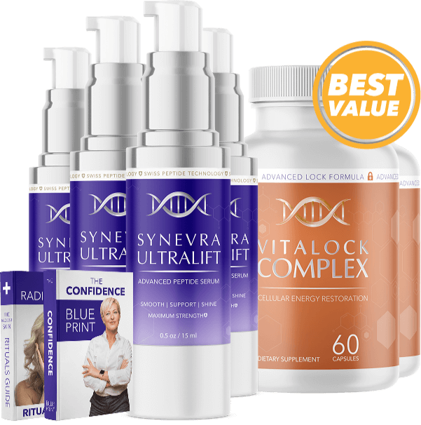 Synevra larger value bundle with serum bottles and Vitalock Complex